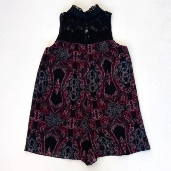 NWT BCBGeneration Women’s Laced Black & Purple Paisley Sleeveless Short Romper S - Picture 10 of 16